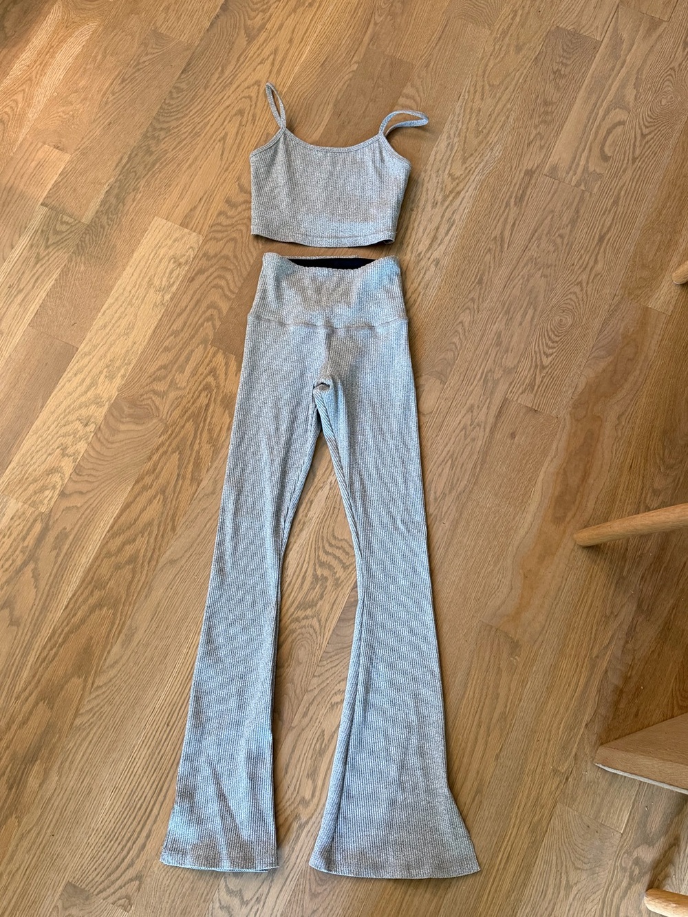 Strut This High-Waist Ribbed Flare Pants with Cropped Tank Set
